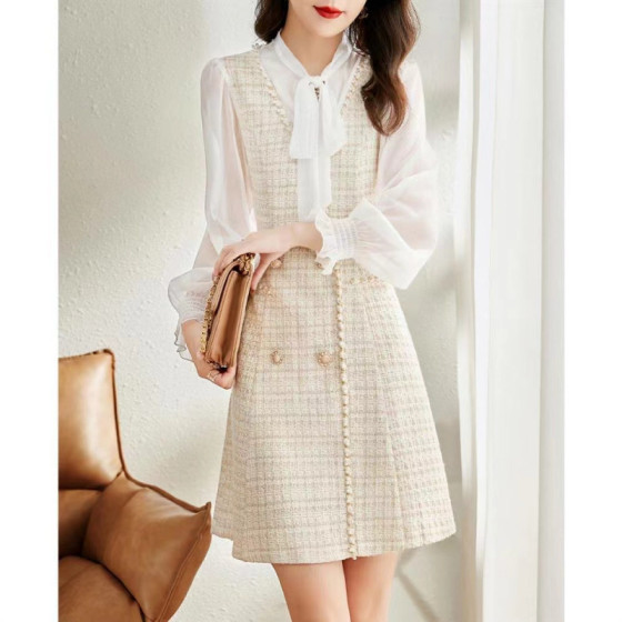 ID:967 - Xiaoxiangfeng elegant fashionable dress for women spring and autumn high-end temperament slim and versatile dress